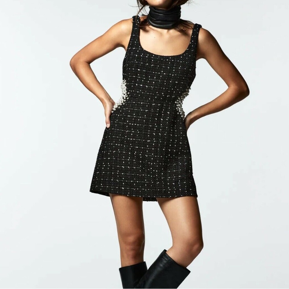 Zara textured weave dress with faux pearls